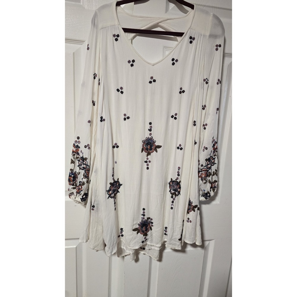 NWT Sz S Free People Embroidered Oxford Swing Cut Out Mini Festival Boho Dress